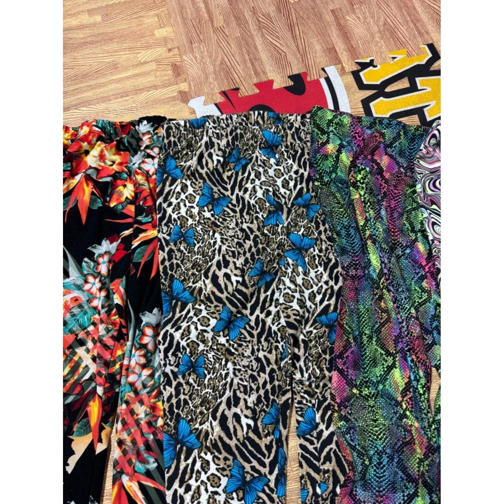 Lot of 5 Printed Leggings Floral Butterfly Snakeskin Swirl Splatter CutOut Ankle